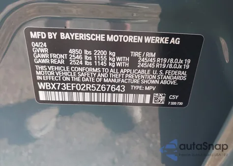 2024 BMW X1 xDrive28I from USA, damaged, VIN WBX73EF02R5Z67643
